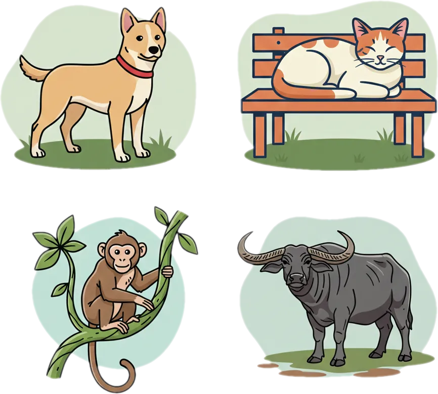 Illustration of the root word "hayop" (animal)