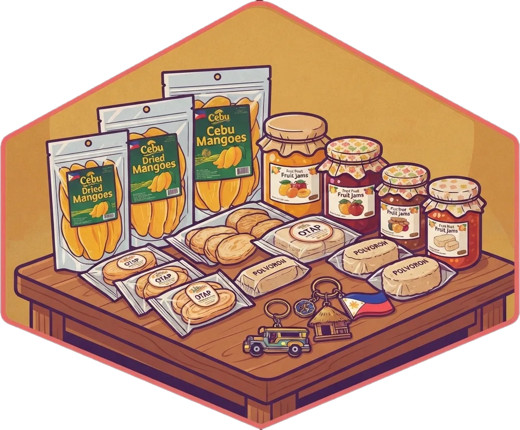 Illustration of "pasalubong" (souvenir; homecoming gift; anything brought home from a trip)