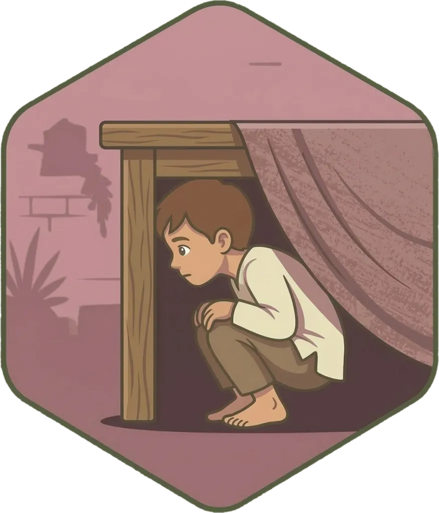 Illustration of "magtago" (to hide)