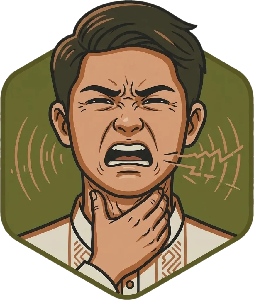 Illustration of the root word "paos" (hoarse (voice))