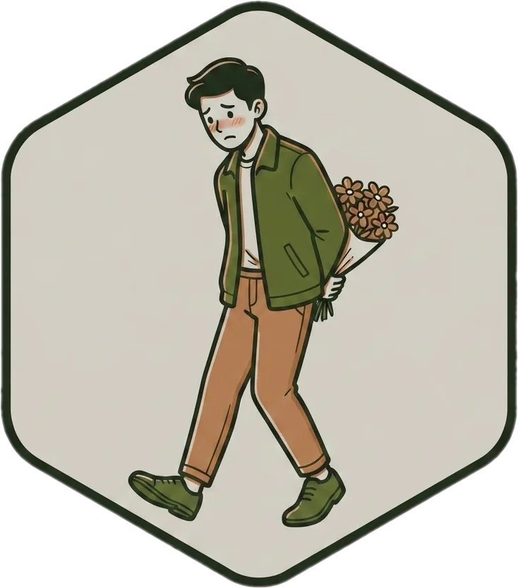 Illustration of "torpe" (too shy to make a move; romantically timid)