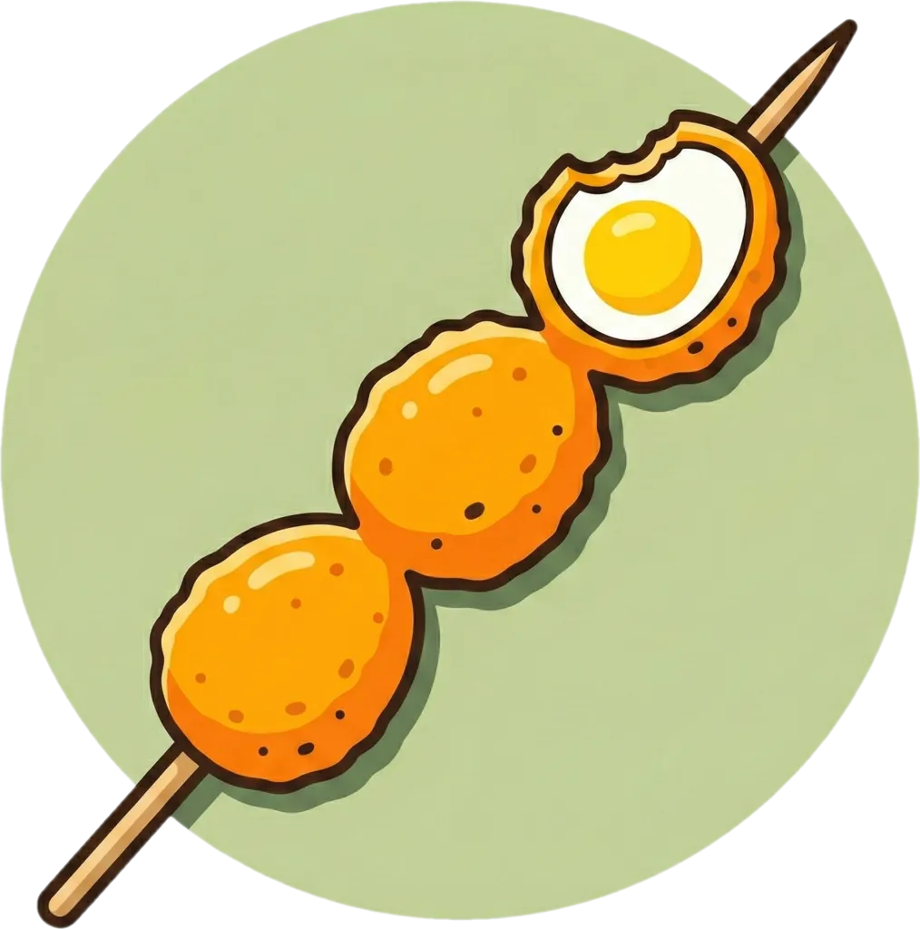 Illustration of "kwek-kwek" (deep-fried orange-battered quail eggs)