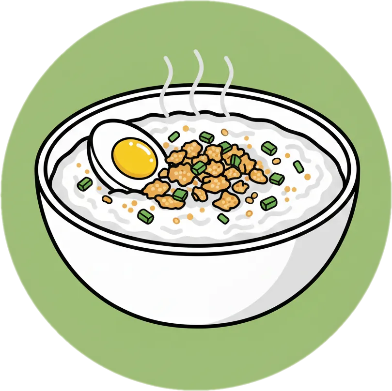 Illustration of the root word "lugaw" (rice porridge)