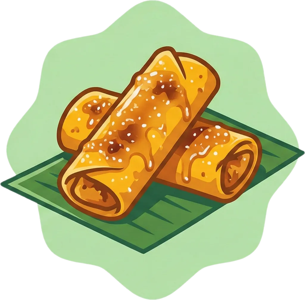 Illustration of the root word "turon" (fried banana spring roll)