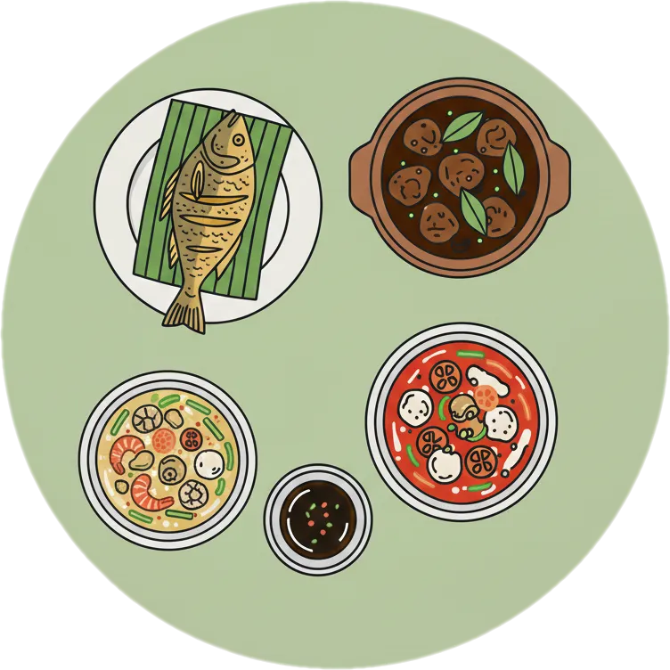 Illustration of the root word "ulam" (dish eaten with rice)