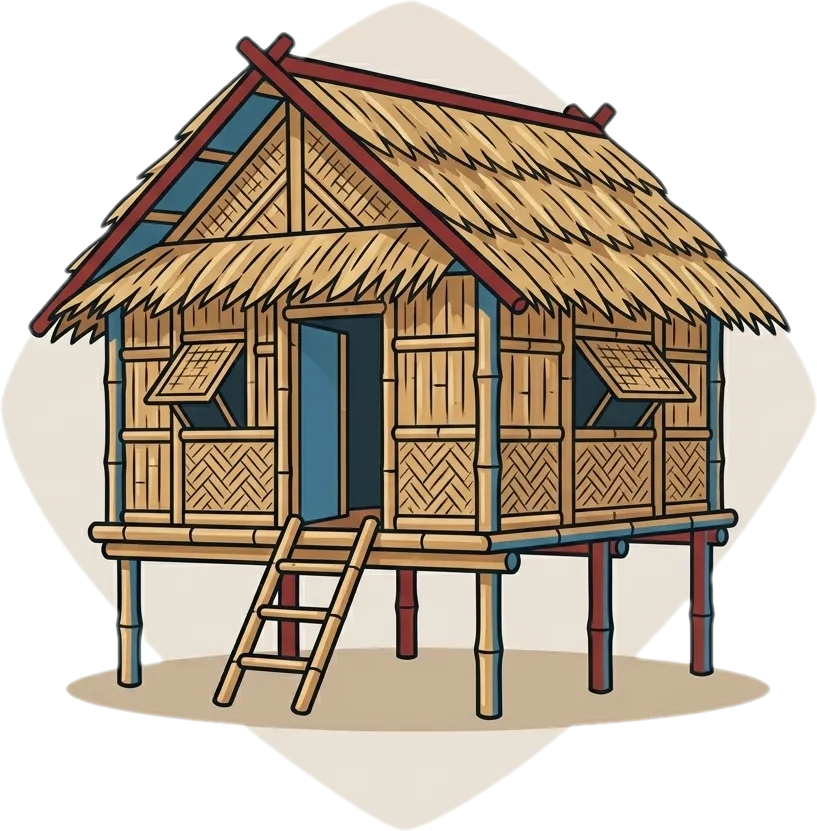 Illustration of the root word "kubo" (nipa hut)