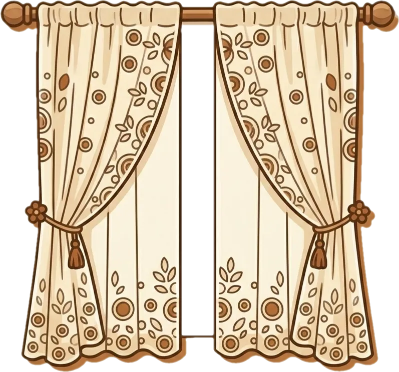 Illustration of the root word "kurtina" (curtain)