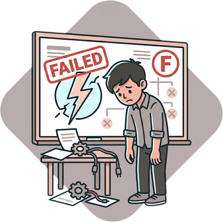 Illustration of "bigo" (disappointed; failed)