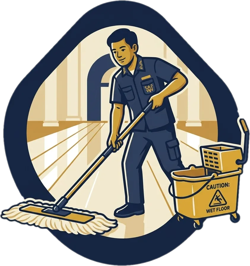Illustration of "tagalinis" (cleaner; janitor)