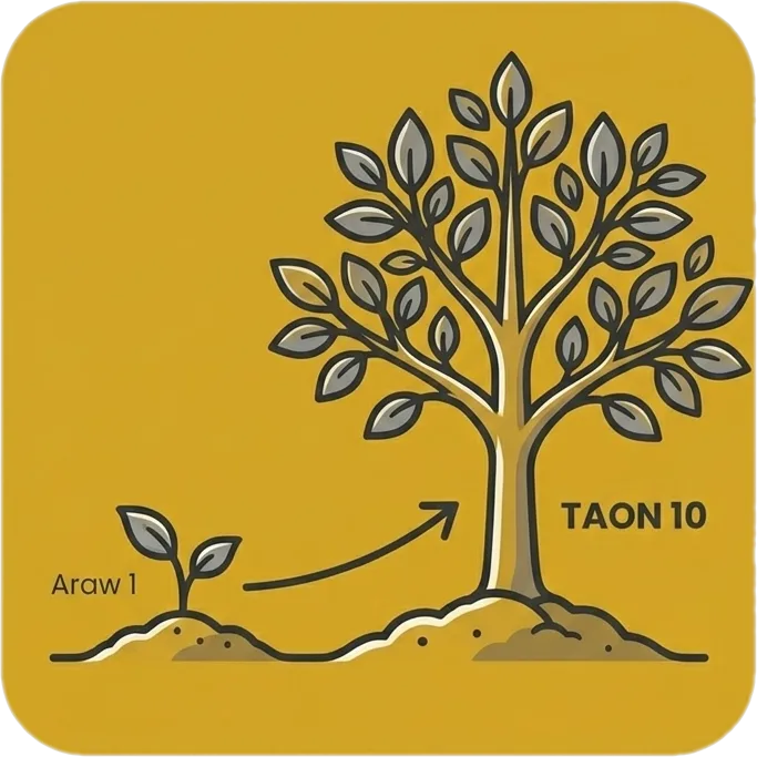 Illustration of the root word "dekada" (decade)