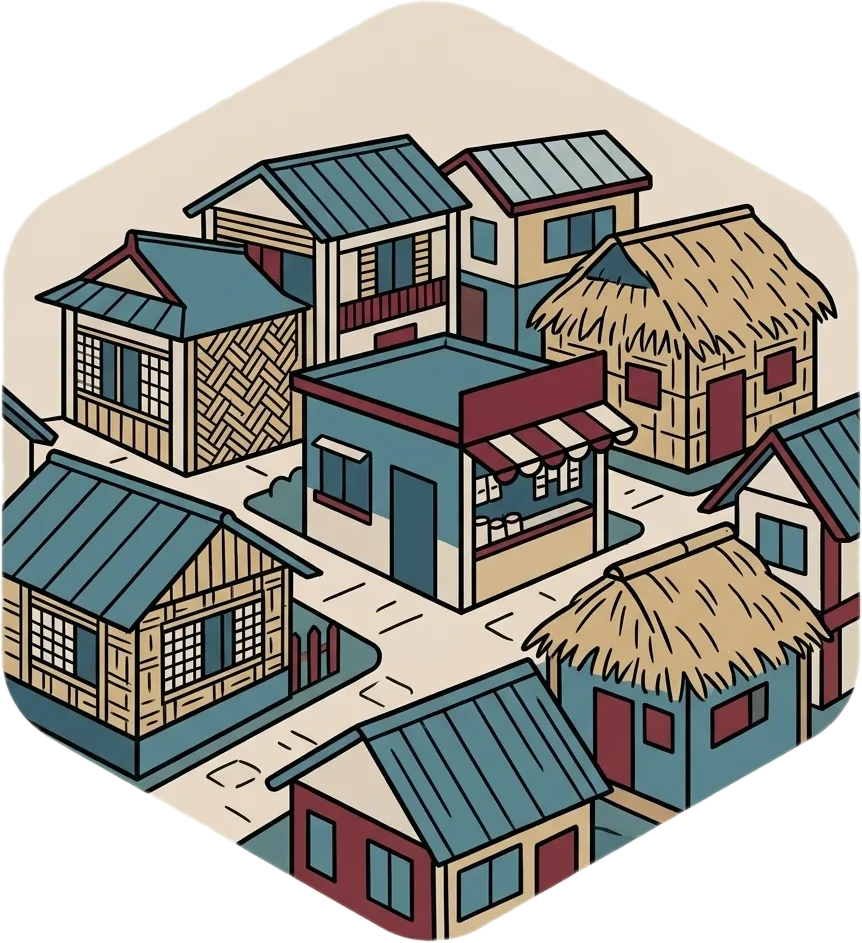 Illustration of the root word "barangay" (neighborhood; village)