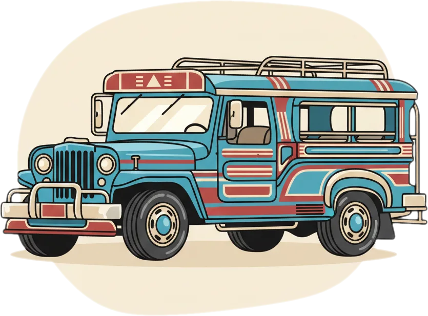 Illustration of the root word "dyipni" (jeepney)