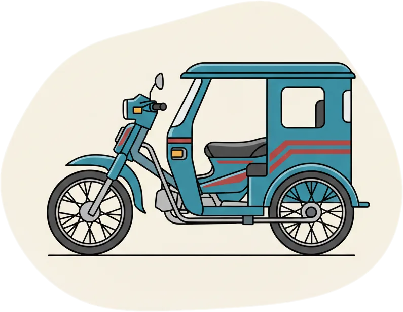 Illustration of the root word "traysikol" (tricycle)